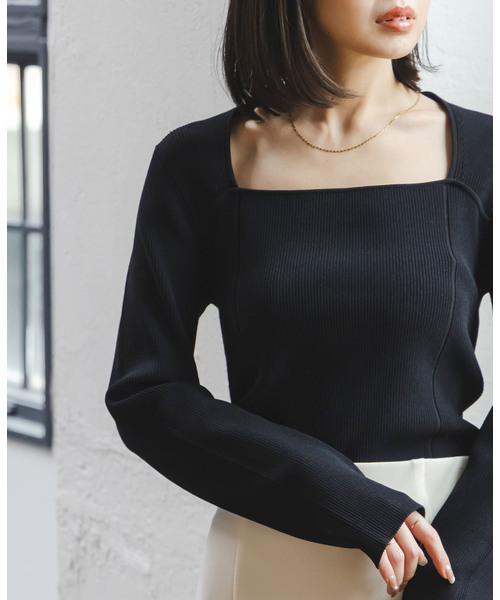 Noble（ノーブル）の「デコルテニット（ニット/セーター・レディース・ブラック/ピンク/ホワイト・FREE）」の3枚目の写真