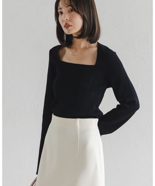 Noble（ノーブル）の「デコルテニット（ニット/セーター・レディース・ブラック/ピンク/ホワイト・FREE）」の4枚目の写真