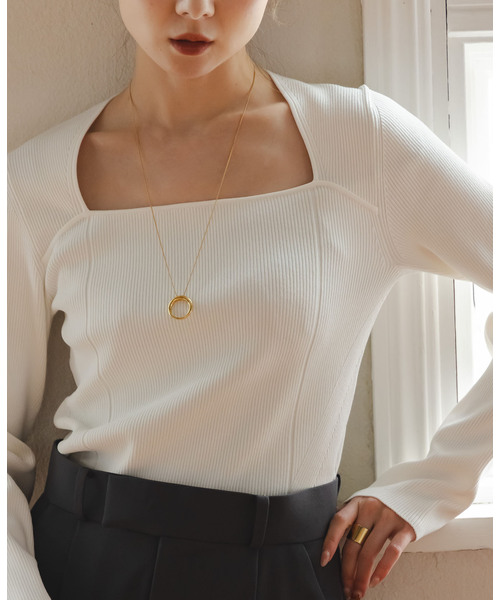 Noble（ノーブル）の「デコルテニット（ニット/セーター・レディース・ブラック/ピンク/ホワイト・FREE）」の10枚目の写真