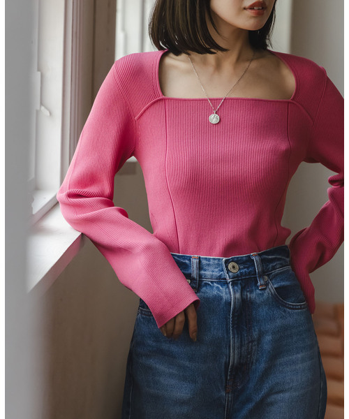 Noble（ノーブル）の「デコルテニット（ニット/セーター・レディース・ブラック/ピンク/ホワイト・FREE）」の21枚目の写真