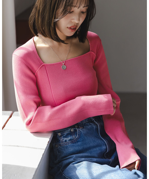 Noble（ノーブル）の「デコルテニット（ニット/セーター・レディース・ブラック/ピンク/ホワイト・FREE）」の22枚目の写真