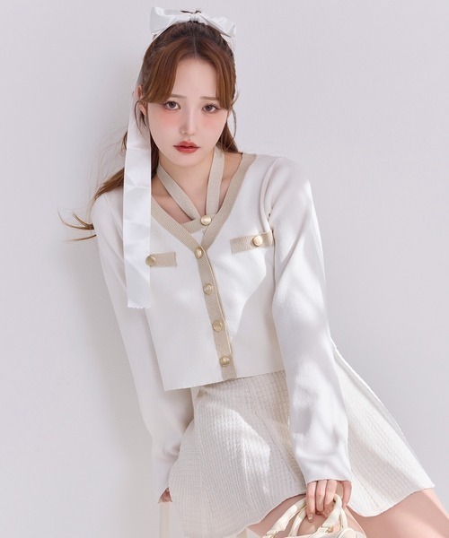 セール】【ZOZO限定】配色ニットカーディガン/セットで着られる