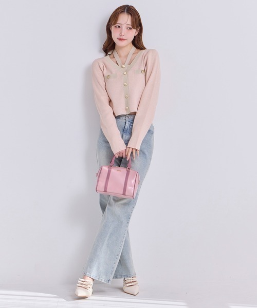 one after another NICE CLAUP（ワンアフターアナザーナイスクラップ）の「【ZOZO限定】配色ニットカーディガン/セットで着られるビスチェあり（カーディガン/ボレロ・レディース・オフホワイト/ピンク系その他/サックスブルー/ネイビー/ピンク・FREE）」の6枚目の写真