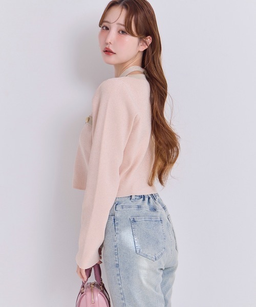 one after another NICE CLAUP（ワンアフターアナザーナイスクラップ）の「【ZOZO限定】配色ニットカーディガン/セットで着られるビスチェあり（カーディガン/ボレロ・レディース・オフホワイト/ピンク系その他/サックスブルー/ネイビー/ピンク・FREE）」の7枚目の写真