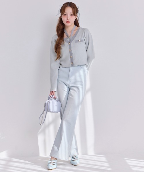 one after another NICE CLAUP（ワンアフターアナザーナイスクラップ）の「【ZOZO限定】配色ニットカーディガン/セットで着られるビスチェあり（カーディガン/ボレロ・レディース・オフホワイト/ピンク系その他/サックスブルー/ネイビー/ピンク・FREE）」の8枚目の写真