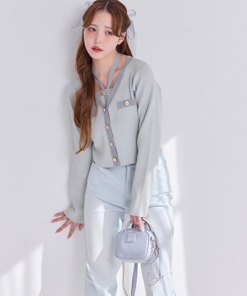 one after another NICE CLAUP（ワンアフターアナザーナイスクラップ）の「【ZOZO限定】配色ニットカーディガン/セットで着られるビスチェあり（カーディガン/ボレロ・レディース・オフホワイト/ピンク系その他/サックスブルー/ネイビー/ピンク・FREE）」の9枚目の写真