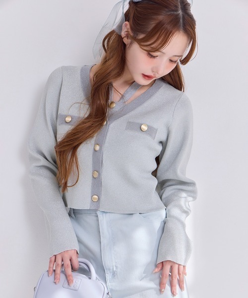 one after another NICE CLAUP（ワンアフターアナザーナイスクラップ）の「【ZOZO限定】配色ニットカーディガン/セットで着られるビスチェあり（カーディガン/ボレロ・レディース・オフホワイト/ピンク系その他/サックスブルー/ネイビー/ピンク・FREE）」の11枚目の写真