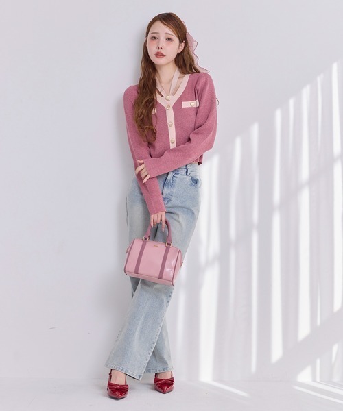 one after another NICE CLAUP（ワンアフターアナザーナイスクラップ）の「【ZOZO限定】配色ニットカーディガン/セットで着られるビスチェあり（カーディガン/ボレロ・レディース・オフホワイト/ピンク系その他/サックスブルー/ネイビー/ピンク・FREE）」の12枚目の写真