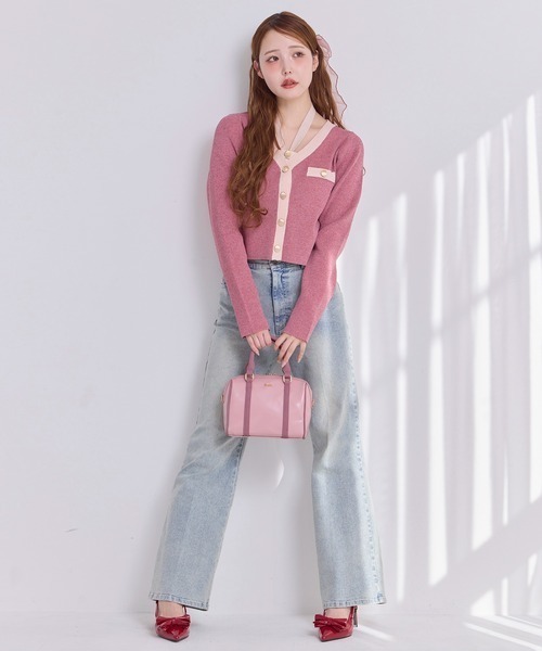 one after another NICE CLAUP（ワンアフターアナザーナイスクラップ）の「【ZOZO限定】配色ニットカーディガン/セットで着られるビスチェあり（カーディガン/ボレロ・レディース・オフホワイト/ピンク系その他/サックスブルー/ネイビー/ピンク・FREE）」の13枚目の写真