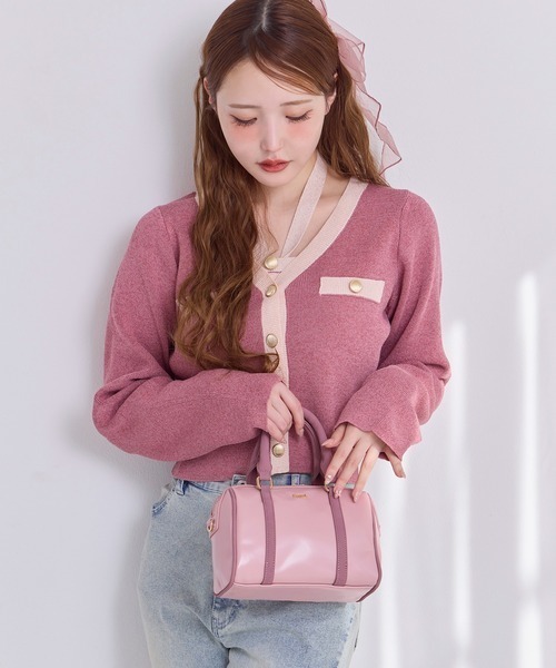 one after another NICE CLAUP（ワンアフターアナザーナイスクラップ）の「【ZOZO限定】配色ニットカーディガン/セットで着られるビスチェあり（カーディガン/ボレロ・レディース・オフホワイト/ピンク系その他/サックスブルー/ネイビー/ピンク・FREE）」の15枚目の写真