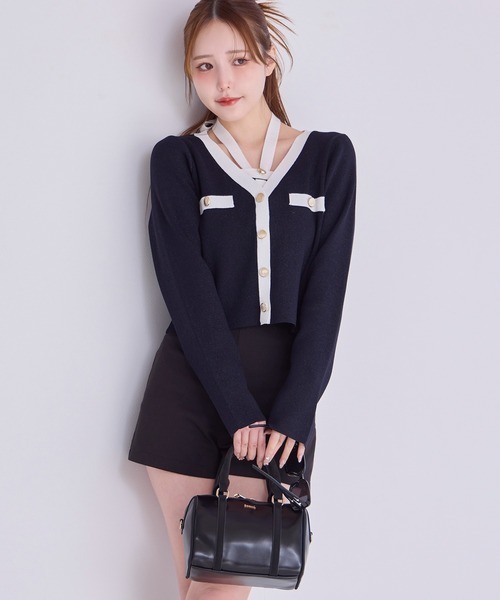 one after another NICE CLAUP（ワンアフターアナザーナイスクラップ）の「【ZOZO限定】配色ニットカーディガン/セットで着られるビスチェあり（カーディガン/ボレロ・レディース・オフホワイト/ピンク系その他/サックスブルー/ネイビー/ピンク・FREE）」の19枚目の写真