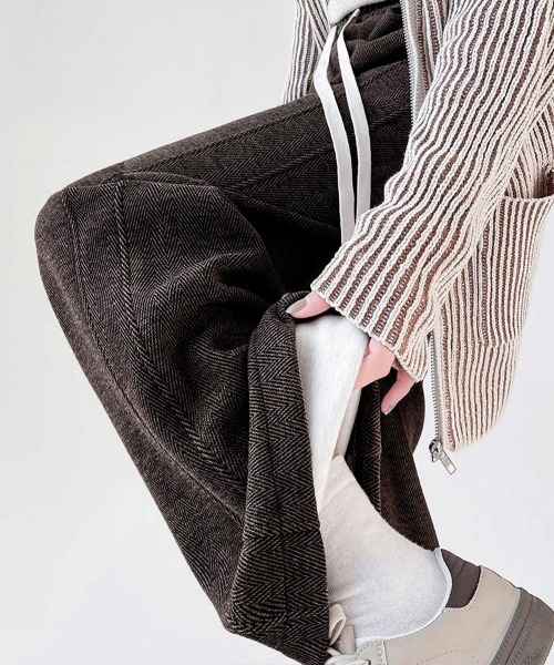 Miniministore(ミニミニストア)の「ヘリンボーン柄ワイドパンツレディース美脚(デニムパンツ・レディース・ブラウン系3/ベージュ系2/グレー系1/ブラウン系4/ベージュ系1/ブラウン系1/グレー系2/グレー系4/ブラウン系2/グレー系3・FREE)」の13枚目の写真