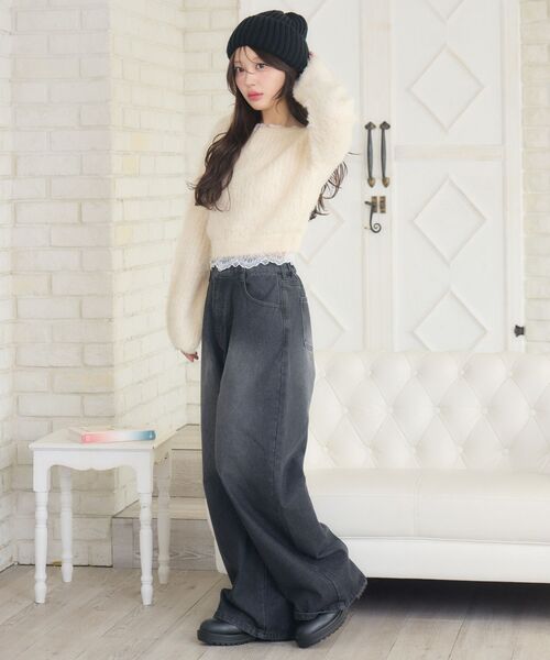 ems excite（エムズエキサイト）の「ヴィンテージデニムPT（デニムパンツ・レディース・ブラック/ブルー・FREE）」の6枚目の写真