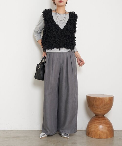 Jena espace merveilleux（ジェナ　エスパスメルヴェイユ）の「【やわらぐシルエット/きれい見え】テンセルタックワイドパンツ（その他パンツ・レディース・グレー/ブルー/ブルー系その他・FREE）」の4枚目の写真