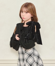 リボン付きブラックニット長袖 WEB限定/11色展開】アソートデザインリボンニットトップス（ニット