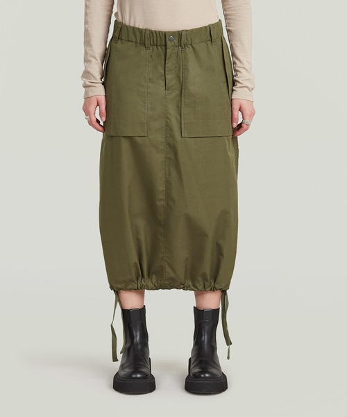 G-STAR(ジースター)の「Midi Parachute Skirt/ミリタリーディテールパラシュートスカート(スカート・レディース・ダークオリーブ・24inch/25inch/26inch)」の1枚目の写真