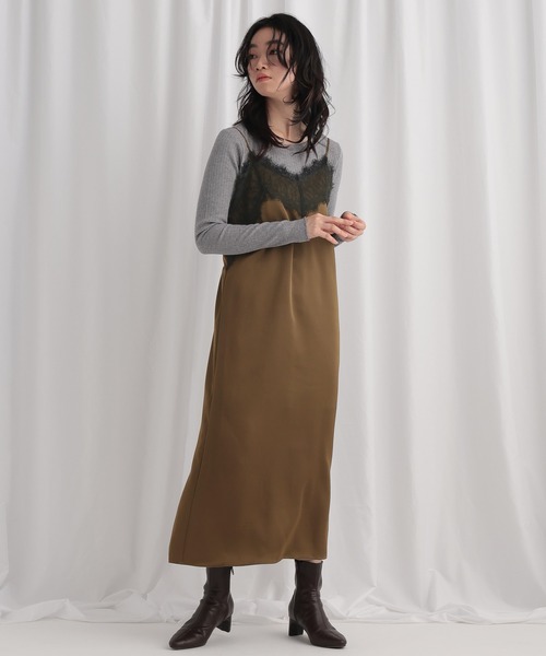 mysty woman(ミスティウーマン)の「レースサテンキャミワンピース 644641(ワンピース・レディース・アイボリー/ブラック/ブラウン・FREE)」の15枚目の写真