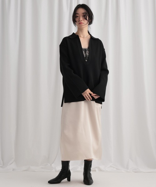 mysty woman(ミスティウーマン)の「レースサテンキャミワンピース 644641(ワンピース・レディース・アイボリー/ブラック/ブラウン・FREE)」の17枚目の写真