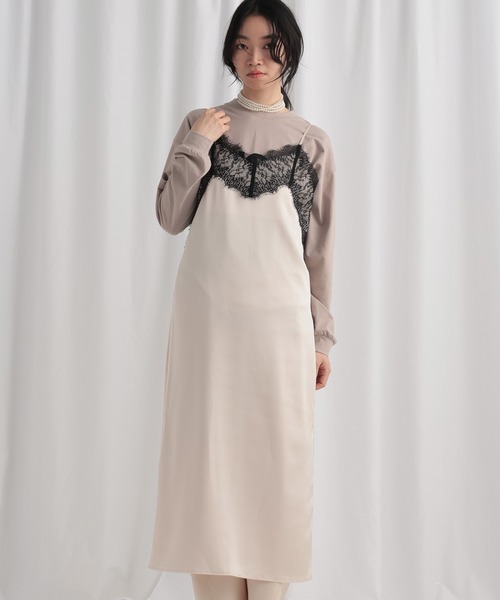 mysty woman(ミスティウーマン)の「レースサテンキャミワンピース 644641(ワンピース・レディース・アイボリー/ブラック/ブラウン・FREE)」の18枚目の写真