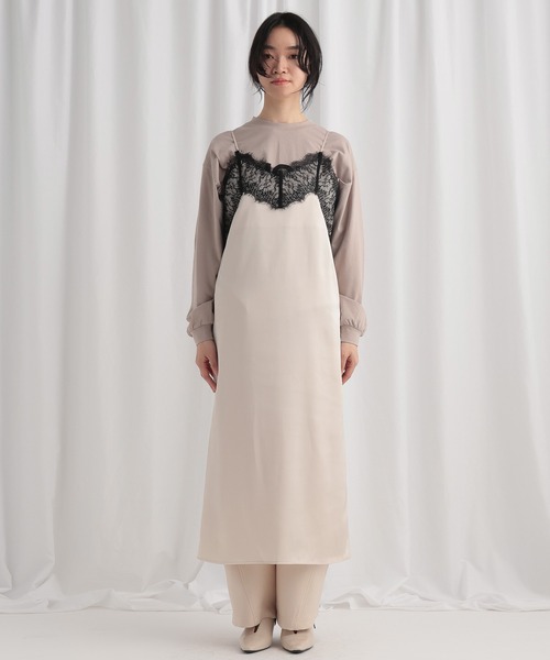 mysty woman(ミスティウーマン)の「レースサテンキャミワンピース 644641(ワンピース・レディース・アイボリー/ブラック/ブラウン・FREE)」の8枚目の写真