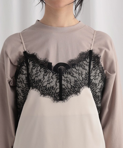 mysty woman(ミスティウーマン)の「レースサテンキャミワンピース 644641(ワンピース・レディース・アイボリー/ブラック/ブラウン・FREE)」の12枚目の写真