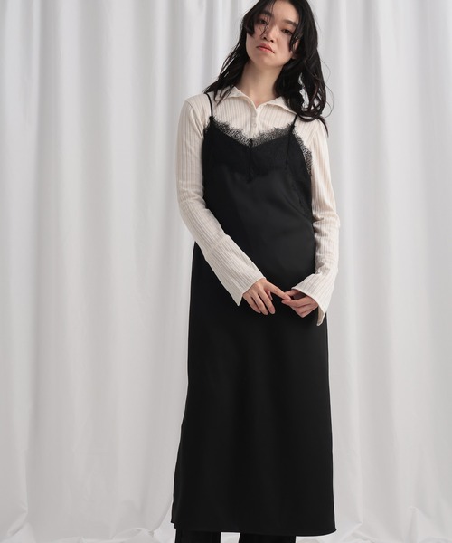 mysty woman(ミスティウーマン)の「レースサテンキャミワンピース 644641(ワンピース・レディース・アイボリー/ブラック/ブラウン・FREE)」の21枚目の写真
