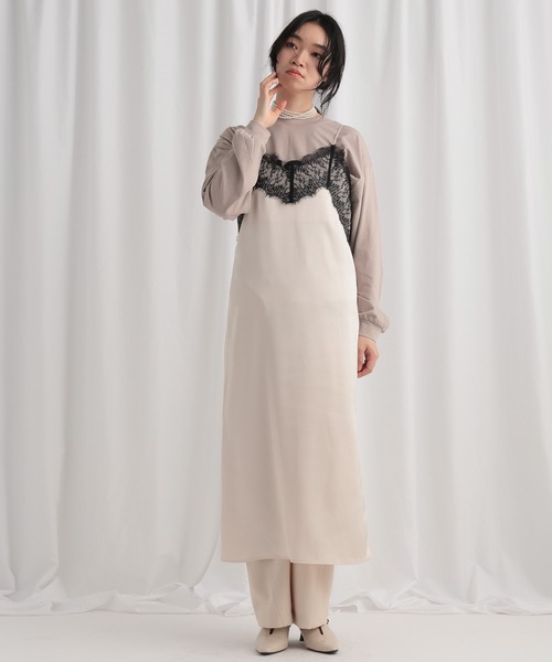 mysty woman(ミスティウーマン)の「レースサテンキャミワンピース 644641(ワンピース・レディース・アイボリー/ブラック/ブラウン・FREE)」の20枚目の写真