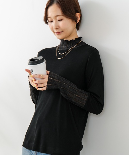 fort point(フォーポイント)の「【fort point/フォートポイント】【上品に着こなせるハイネックトップス】シアー 切り替え ハイネック プルオーバー シアーリブ こなれ感 レイヤード(ニット/セーター・レディース・ブラック/ベージュ/サックスブルー/イエロー/ミント・FREE)」の17枚目の写真