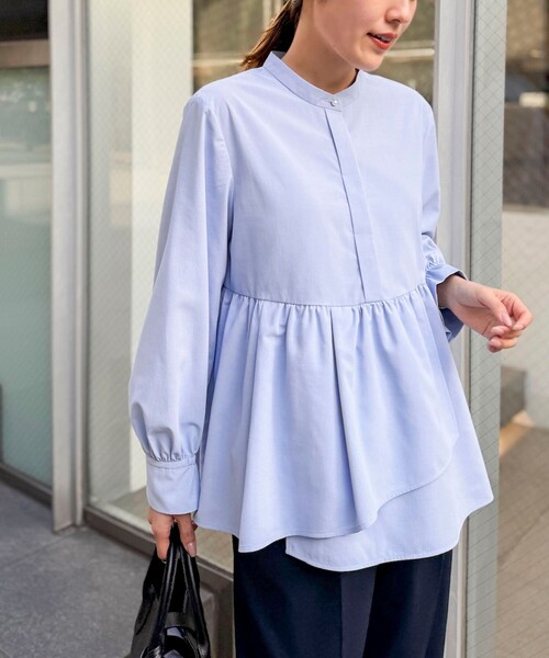 NOLLEY’S(ノーリーズ)の「ウォッシャブルイレギュラーヘムブラウス(シャツ/ブラウス・レディース・ネイビー/ホワイト/サックスブルー・38)」の3枚目の写真