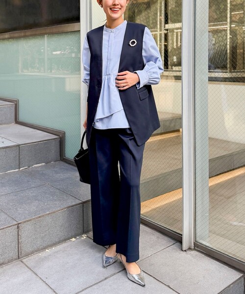 NOLLEY’S(ノーリーズ)の「ウォッシャブルイレギュラーヘムブラウス(シャツ/ブラウス・レディース・ネイビー/ホワイト/サックスブルー・38)」の6枚目の写真