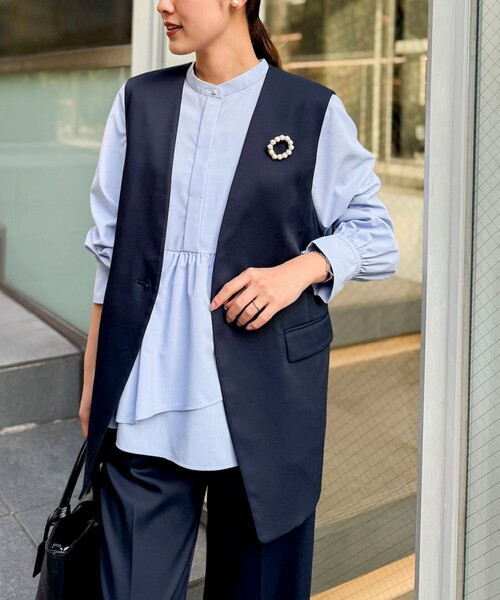 NOLLEY’S(ノーリーズ)の「ウォッシャブルイレギュラーヘムブラウス(シャツ/ブラウス・レディース・ネイビー/ホワイト/サックスブルー・38)」の7枚目の写真