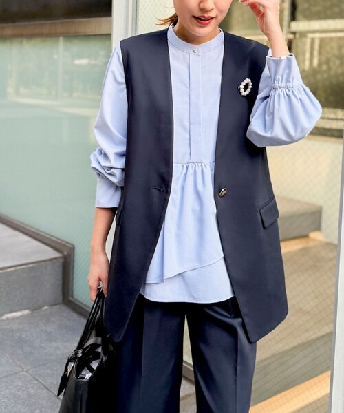 NOLLEY’S(ノーリーズ)の「ウォッシャブルイレギュラーヘムブラウス(シャツ/ブラウス・レディース・ネイビー/ホワイト/サックスブルー・38)」の8枚目の写真