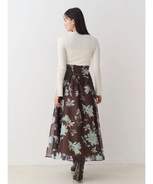 MERCURYDUO（マーキュリーデュオ）の「花柄バックレースアップフレアスカート（スカート・レディース・ブラウン/ミント/オフホワイト・SMALL/MEDIUM）」の8枚目の写真