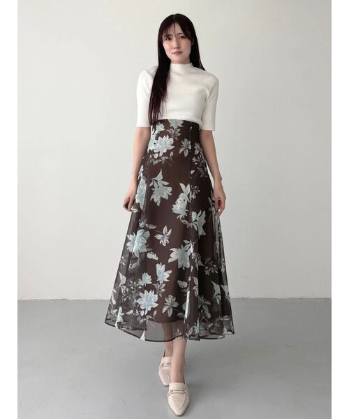 MERCURYDUO（マーキュリーデュオ）の「花柄バックレースアップフレアスカート（スカート・レディース・ブラウン/ミント/オフホワイト・SMALL/MEDIUM）」の17枚目の写真