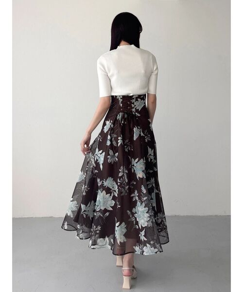 MERCURYDUO（マーキュリーデュオ）の「花柄バックレースアップフレアスカート（スカート・レディース・ブラウン/ミント/オフホワイト・SMALL/MEDIUM）」の18枚目の写真