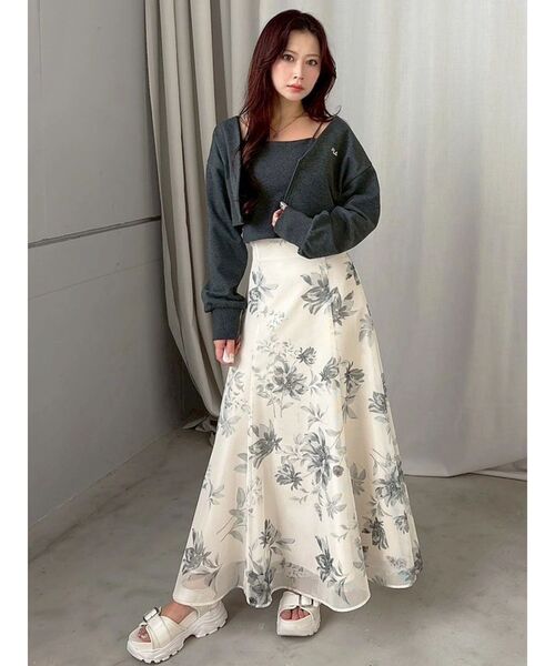 MERCURYDUO（マーキュリーデュオ）の「花柄バックレースアップフレアスカート（スカート・レディース・ブラウン/ミント/オフホワイト・SMALL/MEDIUM）」の12枚目の写真