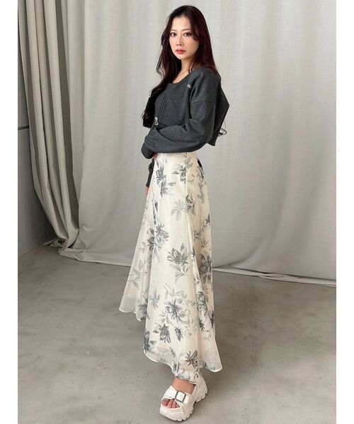 MERCURYDUO（マーキュリーデュオ）の「花柄バックレースアップフレアスカート（スカート・レディース・ブラウン/ミント/オフホワイト・SMALL/MEDIUM）」の13枚目の写真