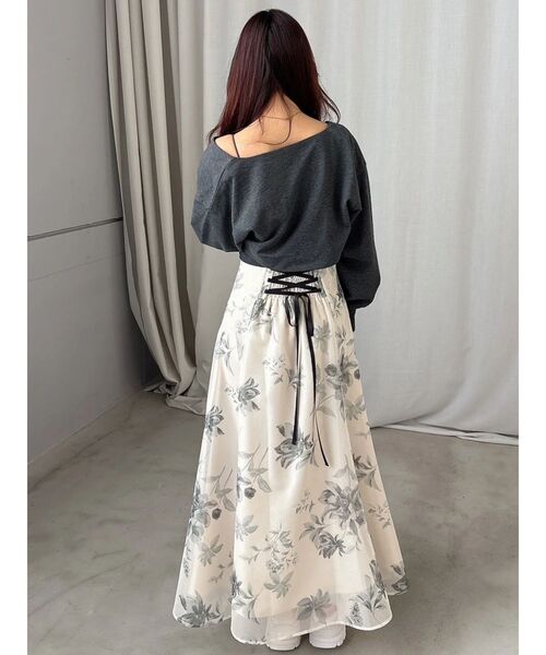 MERCURYDUO（マーキュリーデュオ）の「花柄バックレースアップフレアスカート（スカート・レディース・ブラウン/ミント/オフホワイト・SMALL/MEDIUM）」の14枚目の写真