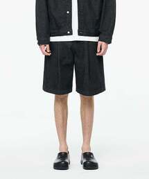 ERRORS EXCEPTED（エラーズエクスペクティド）の「DP046 プリーツデニムショーツ (ブラック)（その他パンツ）」