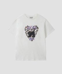 LEOPARD HEART CAT PIGMENT T-SHIRT IVORY
