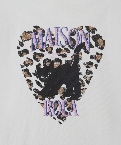 ROLAROLA(ロラロラ)の「LEOPARD HEART CAT PIGMENT T-SHIRT IVORY(Tシャツ/カットソー・レディース・アイボリー・FREE)」の2枚目の写真