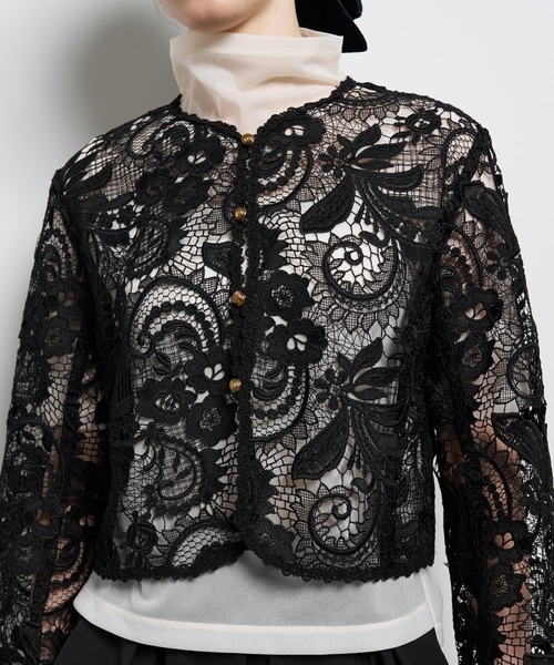 LANVIN en Bleu(ランバンオンブルー)の「ペイズリーコードレースジャケット(テーラードジャケット・レディース・ブラック/ベージュ・38)」の3枚目の写真