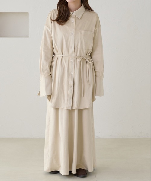 apres jour clair(アプレジュールクレア)の「【apres jour clair】ウエストリボンオーバーシャツ(シャツ/ブラウス・レディース・アイボリー/ブラウン系その他/ベージュ・X-LARGE/フリー)」の9枚目の写真