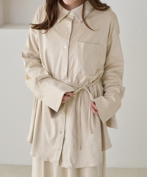 apres jour clair(アプレジュールクレア)の「【apres jour clair】ウエストリボンオーバーシャツ(シャツ/ブラウス・レディース・アイボリー/ブラウン系その他/ベージュ・X-LARGE/フリー)」の7枚目の写真
