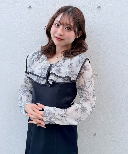 NOMAE(ノーマエ)の「パイピングフリルカラーワンピース(ワンピース・レディース・ブラック系その他/ピンク系その他/ネイビー系1・FREE)」の12枚目の写真