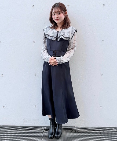 NOMAE(ノーマエ)の「パイピングフリルカラーワンピース(ワンピース・レディース・ブラック系その他/ピンク系その他/ネイビー系1・FREE)」の14枚目の写真