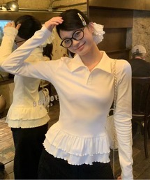 万能で可愛らしい無地の長袖ポロシャツ