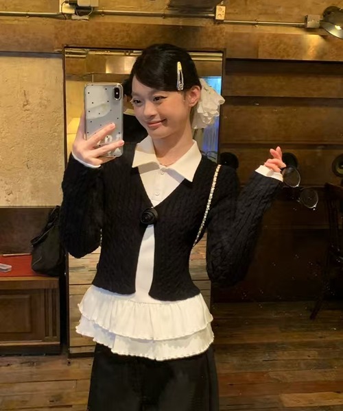 AsheKsha(アシクシャ)の「万能で可愛らしい無地の長袖ポロシャツ(シャツ/ブラウス・レディース・ホワイト・M)」の8枚目の写真