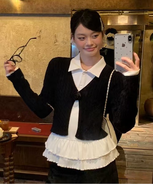 AsheKsha(アシクシャ)の「万能で可愛らしい無地の長袖ポロシャツ(シャツ/ブラウス・レディース・ホワイト・M)」の9枚目の写真