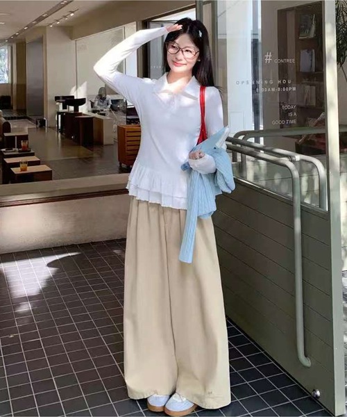 AsheKsha(アシクシャ)の「万能で可愛らしい無地の長袖ポロシャツ(シャツ/ブラウス・レディース・ホワイト・M)」の14枚目の写真